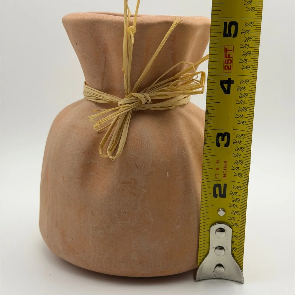 Rustic‎ Terracotta Vase Raffia Tie Farmhouse Boho Southwestern Clay Pot Decor